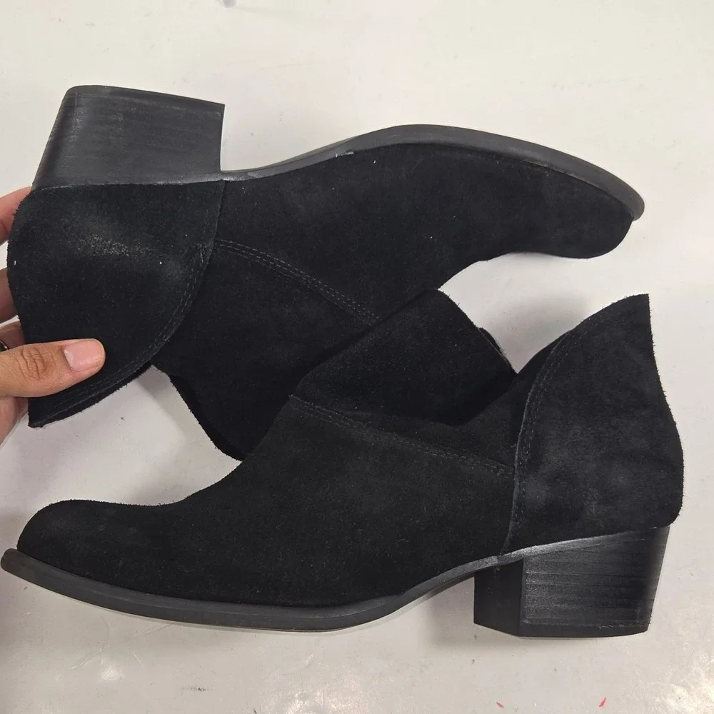 Jessica Simpson Black Suede Side Cutout Ankle Booties Women 9.5 M Low Block Heel